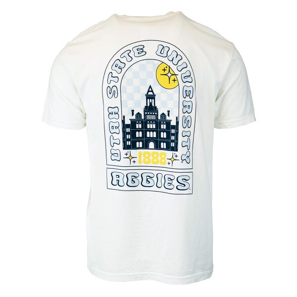 Utah State Aggies old main checkerboard white t-shirt